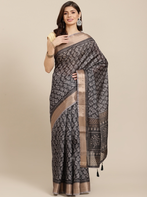 

PACHE Black & White Batik Print Zari Art Silk Saree