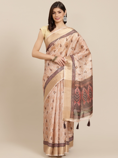 

PACHE Beige & Brown Floral Print Zari Art Silk Saree