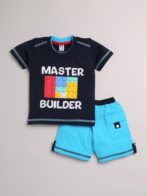

Nottie Planet Boys Navy Blue Printed Pure Cotton T-Shirt & Shorts