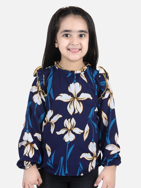 

Cutiekins Girls Navy Blue Print Ruffles Crepe Blouson Top