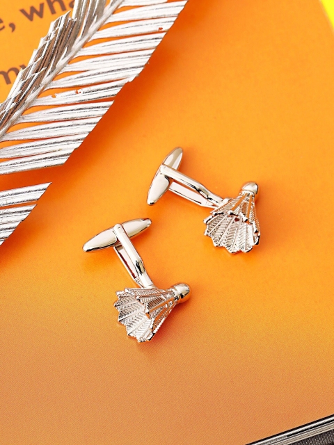 

shaze Silver-Toned Rhodium-Plated Shuttlecock Quirky Cufflink