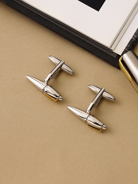 

shaze Silver-Toned & Gold-Toned Rhodium-Plated Pen Cufflink