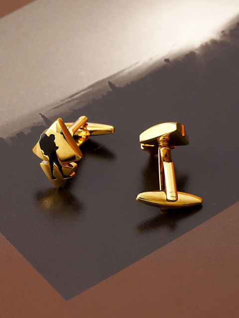 

shaze Gold-Toned & Black Rhodium-Plated Quirky Cufflink