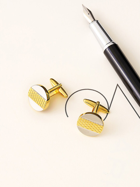

shaze Men Rose Gold & Silver-Toned Honeyweb Round Cufflinks