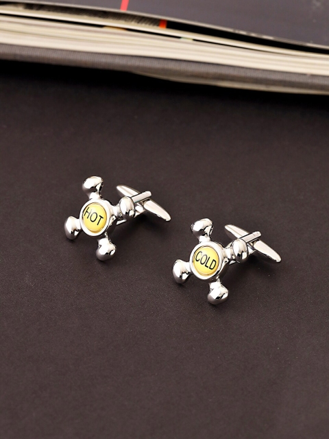 

shaze Men Silver-Toned & Yellow Quirky Cufflink