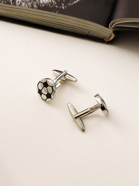 

shaze Silver-Toned & Black Round Cufflink