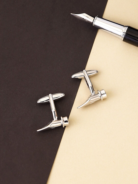 

shaze Silver-Toned Rhodium-Plated Nib Cufflink