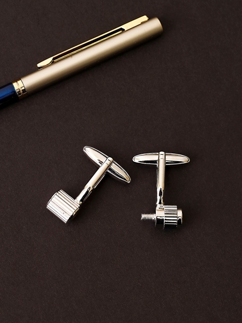 

shaze Men Silver-Toned Cylinder Cufflink