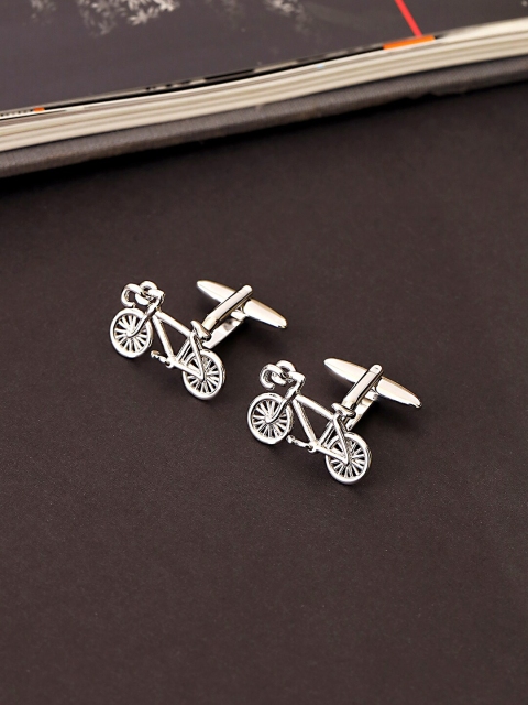 

shaze Silver-Toned Quirky Bicycle Cufflink