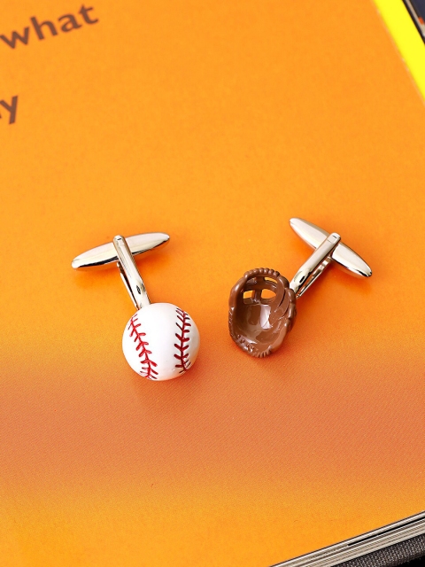 

shaze Silver-Toned & White Enameled Rhodium-Plated Quirky Cufflink