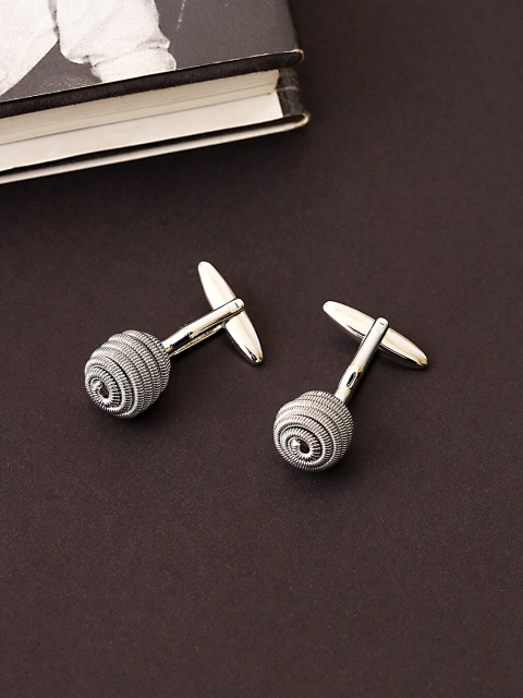 

shaze Silver-Toned Rhodium-Plated Coilded Cufflink