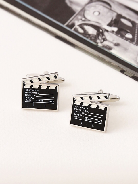 

shaze White & Black Rhodium-Plated Quirky Cufflink