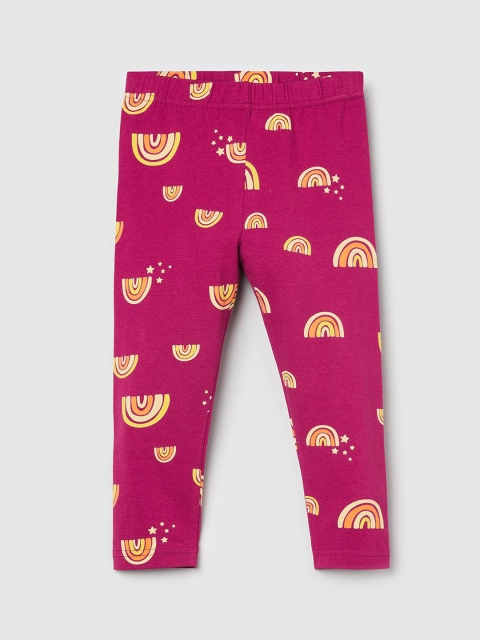 

max Girls Magenta Printed Ankle-Length Leggings