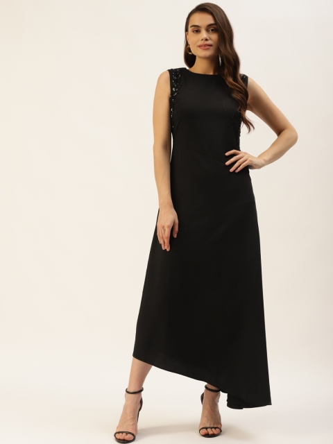 

Madame Women Black Embroidered Detail Solid Maxi Dress