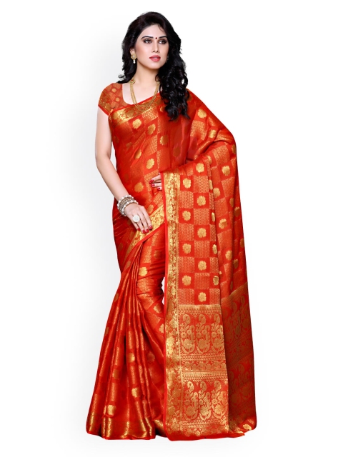 

MIMOSA Orange Kanjeevaram Chiffon Traditional Saree