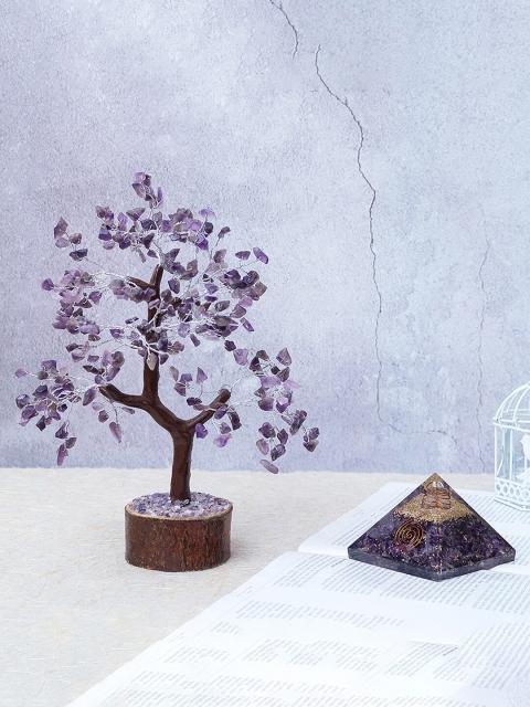 

Golden Peacock Purple Crystal Stone-Studded Wish Tree With Amethyst Pyramid Prism
