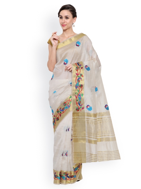 

MIMOSA Off-White Kanjeevaram Tussar Art Silk Traditional Saree