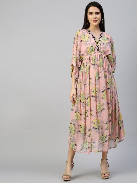 

FASHOR Pink Floral Georgette Kaftan Midi Dress