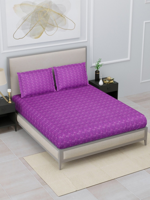 

Home Fresh Purple Floral 144 TC King Bedsheet with 2 Pillow Covers