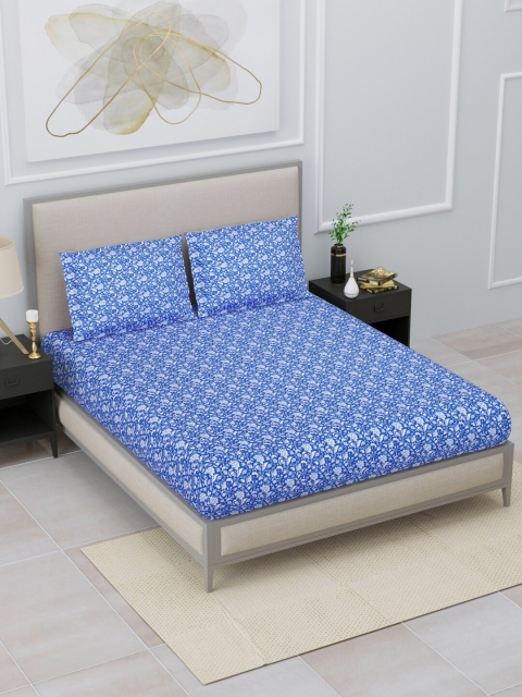

Home Fresh Blue & White Floral 144 TC King Bedsheet with 2 Pillow Covers