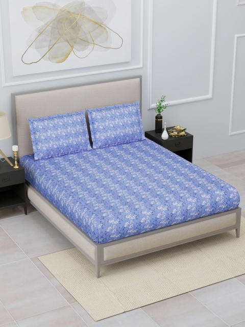 

Home Fresh Blue & White Floral 144 TC King Bedsheet with 2 Pillow Covers
