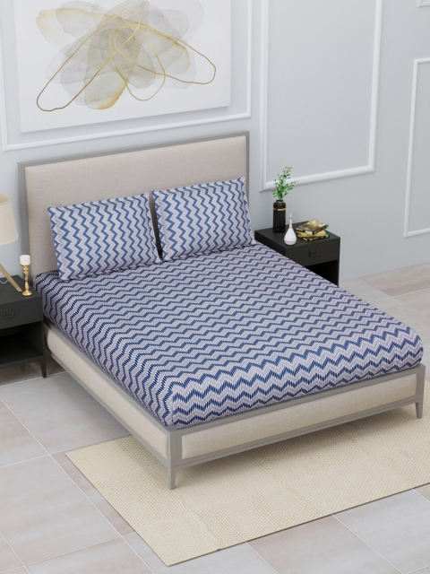 

Home Fresh Blue & White 144 TC King Bedsheet with 2 Pillow Covers