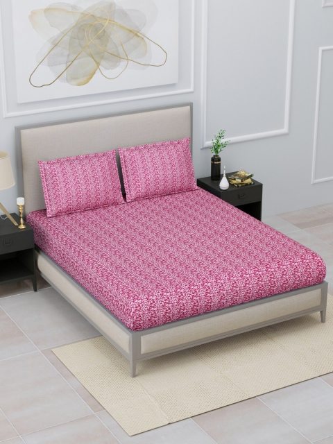

Home Fresh Maroon & White Printed 144 TC Cotton King Bedsheet With 2 Pillow Covers