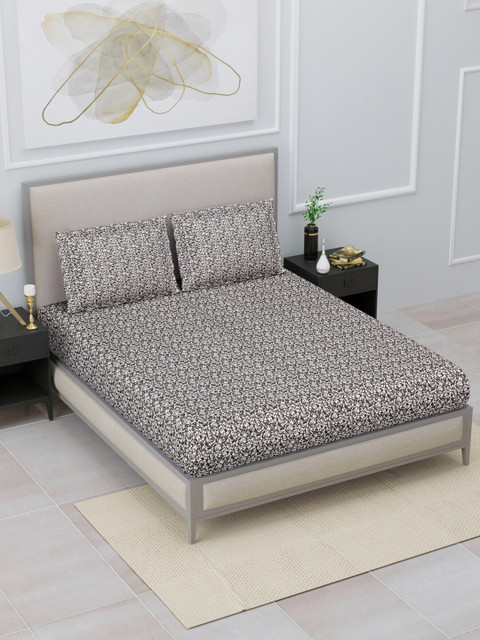 

Home Fresh Grey & White Floral 144 TC Queen Bedsheet with 2 Pillow Covers