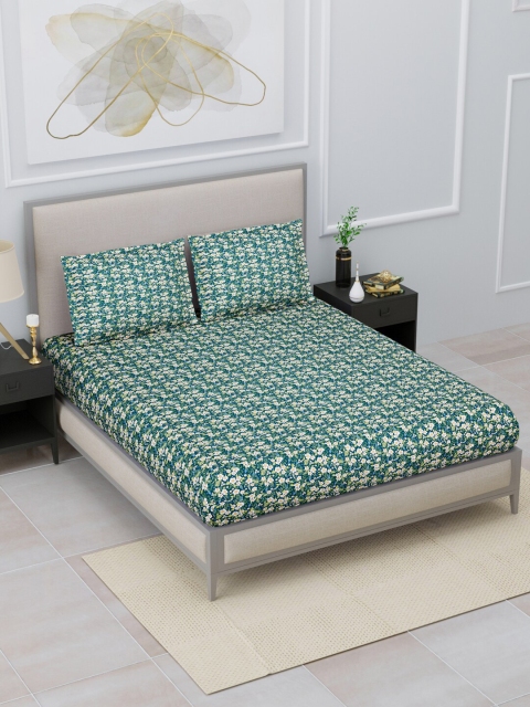 

Home Fresh Green & White Printed 144 TC Cotton King Bedsheet With 2 Pillow Covers