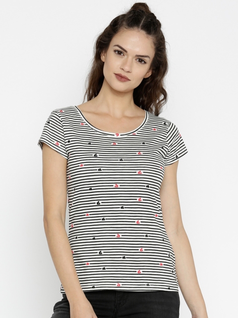 

ONLY Women White & Black Striped Top