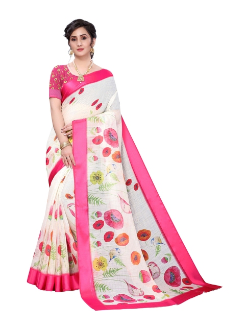 

Viva N Diva Off White & Pink Floral Printed Saree