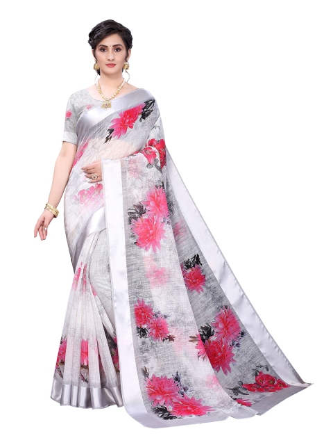 

Viva N Diva Grey & Pink Floral Silk Blend Ready to Wear Kanjeevaram Saree