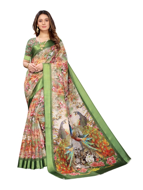 

Viva N Diva Green & Multicoloured Floral Silk Blend Kanjeevaram Saree
