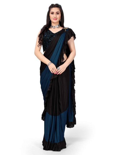 

Viva N Diva Teal Blue & Black Colourblocked Ready to Wear Saree