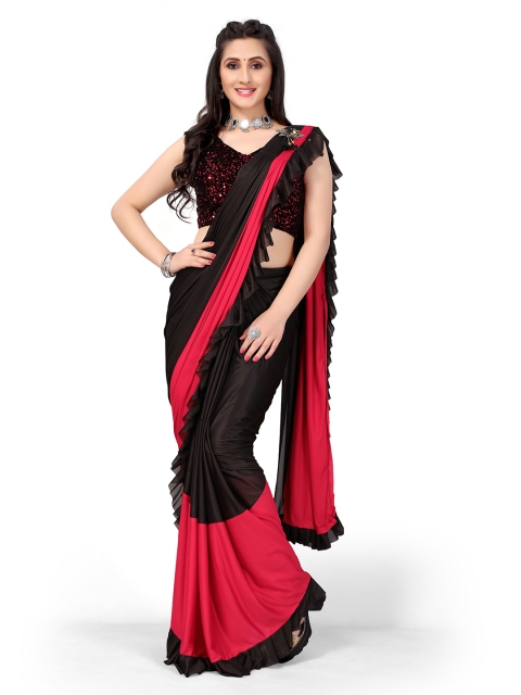 

Viva N Diva Red & Black Colourblocked Saree