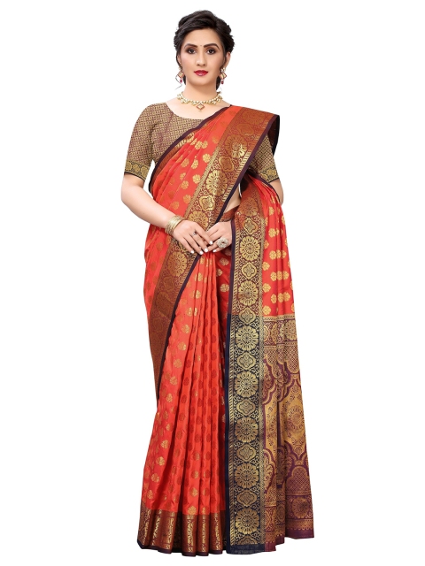 

Viva N Diva Peach-Coloured & Blue Woven Design Saree