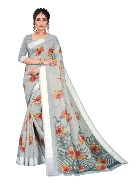 

Viva N Diva Grey & Red Floral Silk Cotton Kanjeevaram Saree