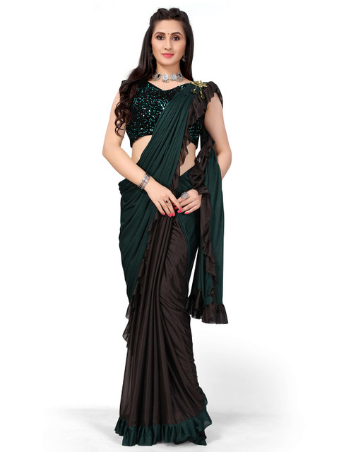 

Viva N Diva Green & Black Colourblocked Ruffles Saree
