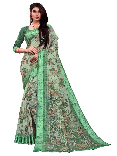 

Viva N Diva Green & Brown Floral Silk Cotton Ready to Wear Kanjeevaram Saree