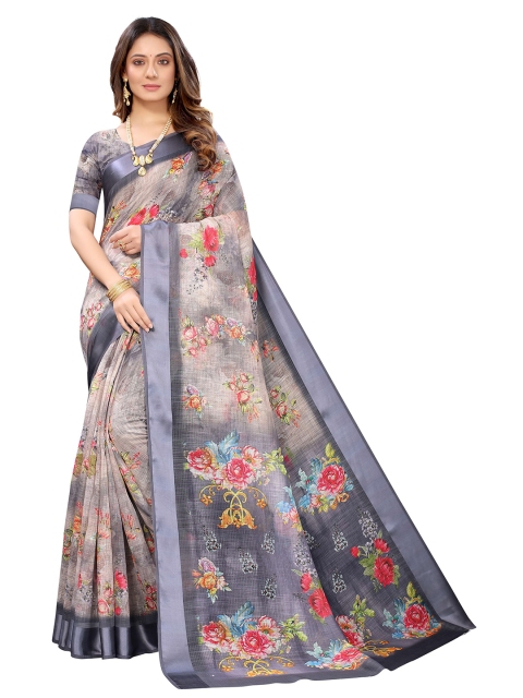 

Viva N Diva Grey & Red Floral Silk Blend Saree