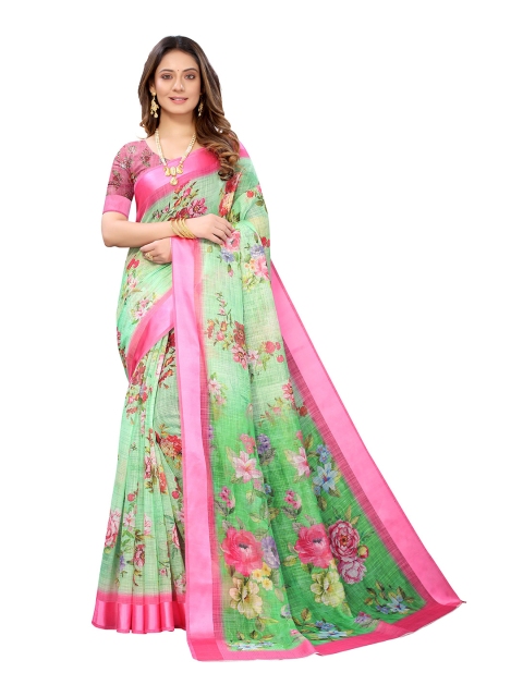 

Viva N Diva Green & Pink Floral Silk Blend Ready to Wear Kanjeevaram Saree