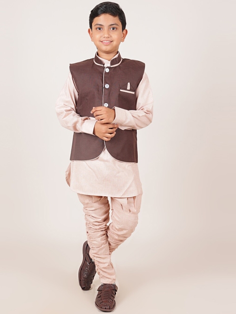 

Pothys Boys Brown Solid Woven Nehru Jacket