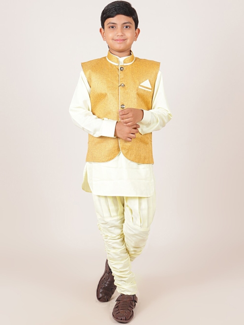 

Pothys Boys Yellow Solid Woven Nehru Jacket