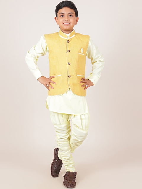 

Pothys Boys Yellow Solid Woven Nehru Jacket
