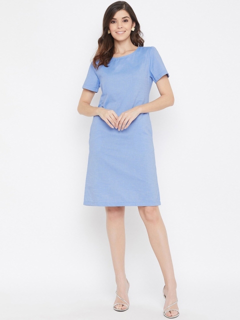 

Color Cocktail Blue Cotton A-Line Dress