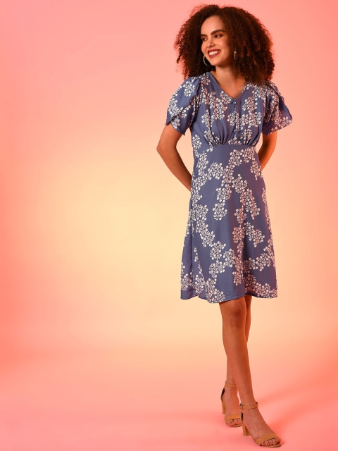 

Campus Sutra Blue & White Floral Empire Dress
