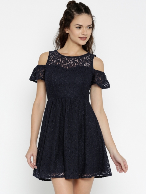 

ONLY Women Navy Lace Fit & Flare Dress, Navy blue