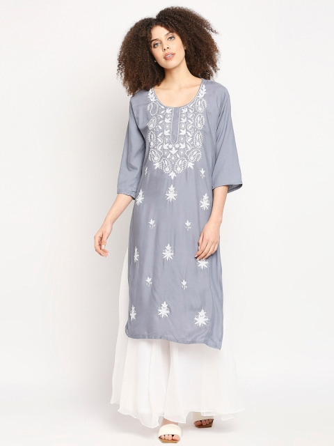 

Ira Soleil Grey Ethnic Motifs Embroidered Chikankari Kurti