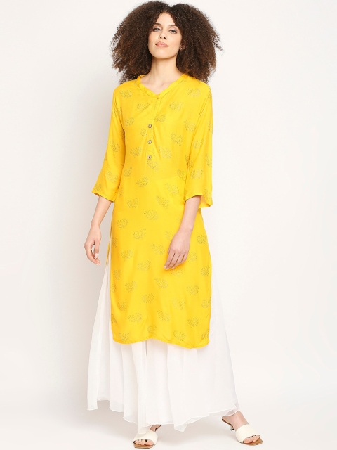 

Ira Soleil Women Yellow Embroidered Kurta with Palazzos