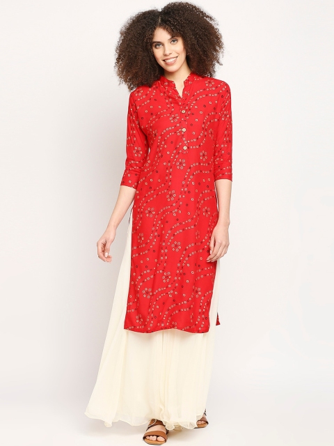 

Ira Soleil Women Red Geometric Printed Kurta With Palazzos